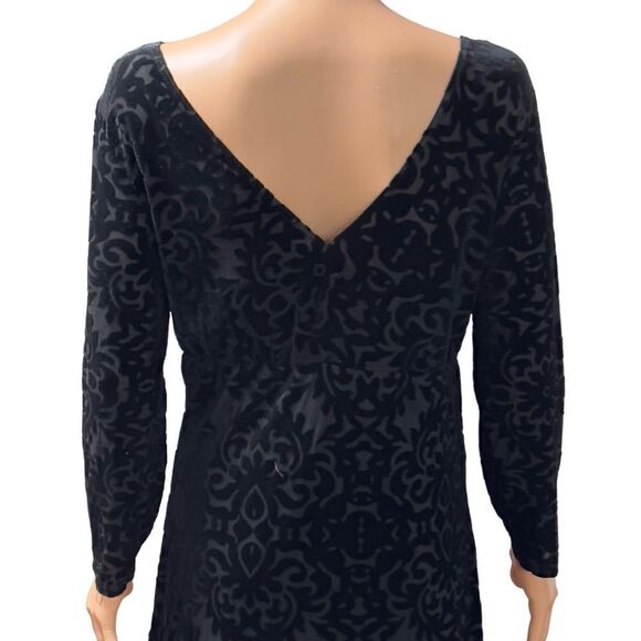 MARINA Black Velvet Floral Long Sleeve Dress Size 10 - Picture 8 of 16